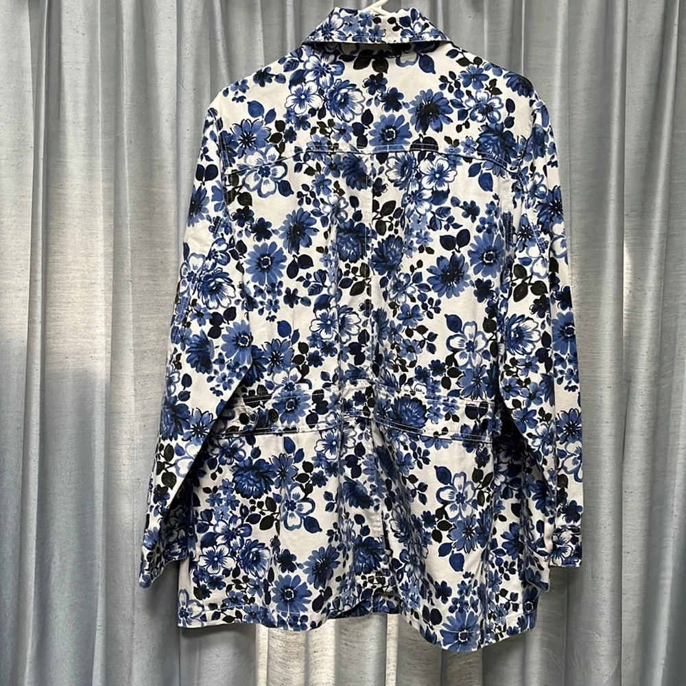 Roaman’s Blue & White Floral Denim Jacket 16W - Picture 12 of 15